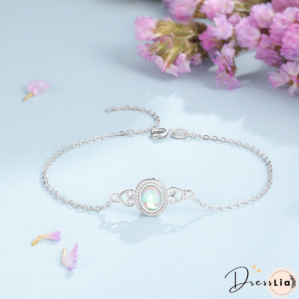 Moonstone surging gibbous moon bracelet with 925 silver