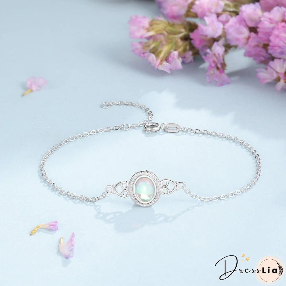 Moonstone surging gibbous moon bracelet with 925 silver