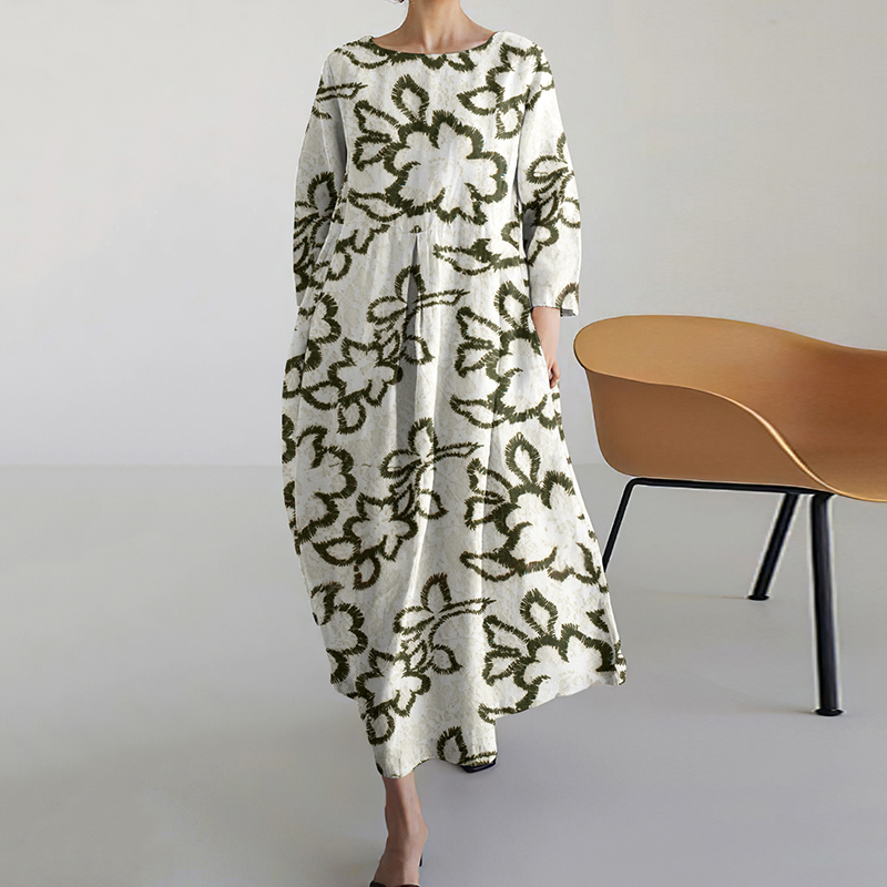 Comstylish Vintage Floral Texture Print Women's Dress