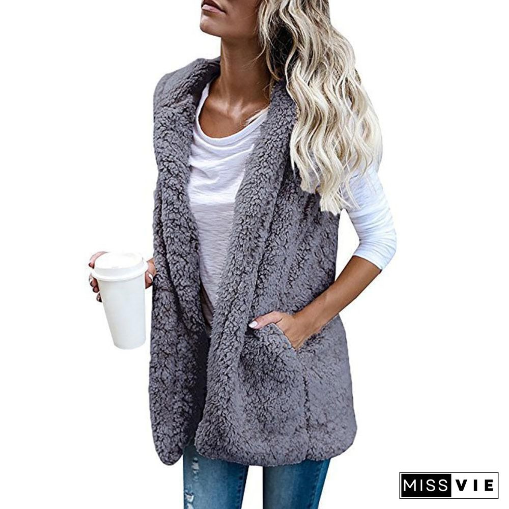 Sleeveless Warm Women Coat With Hood