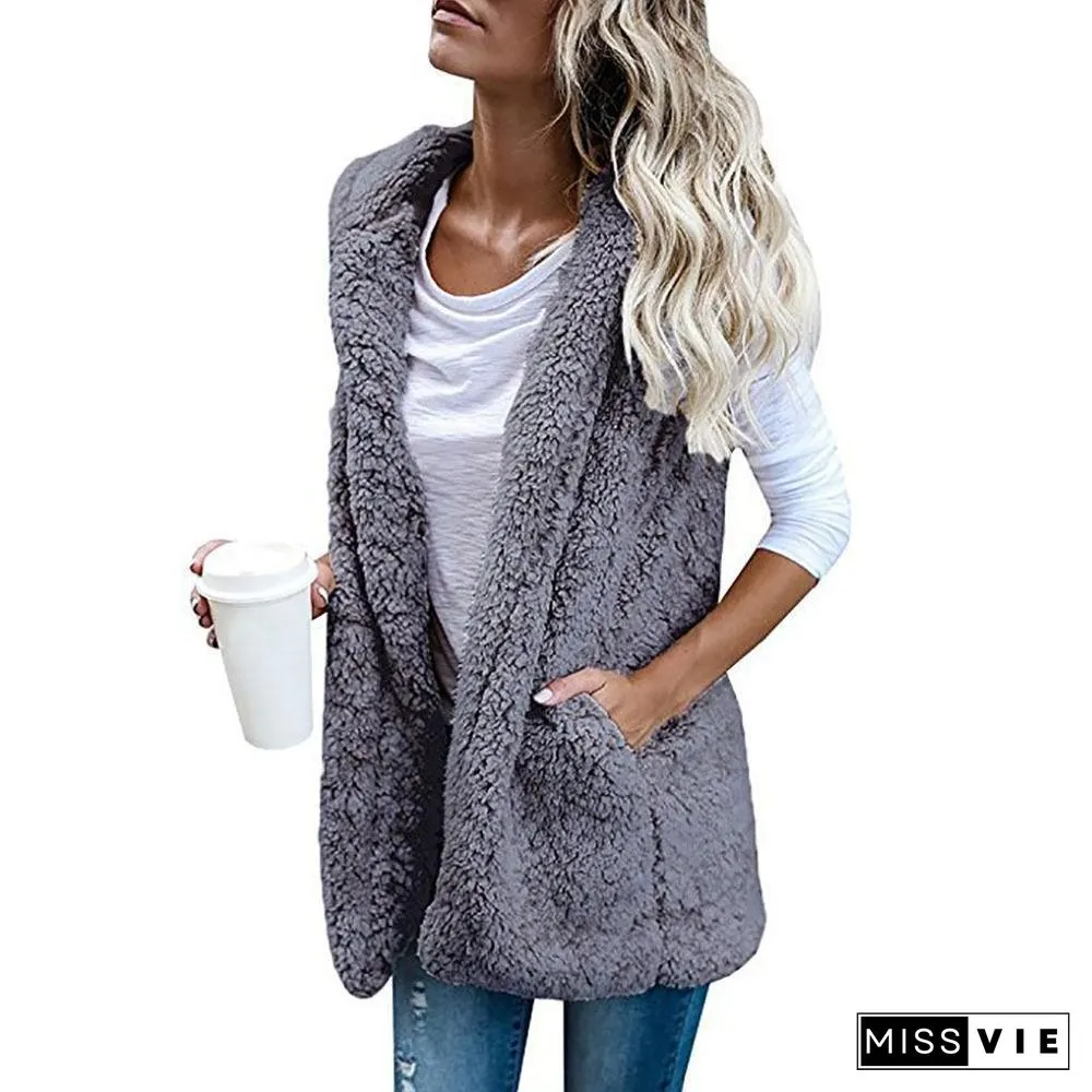 Sleeveless Warm Women Coat With Hood