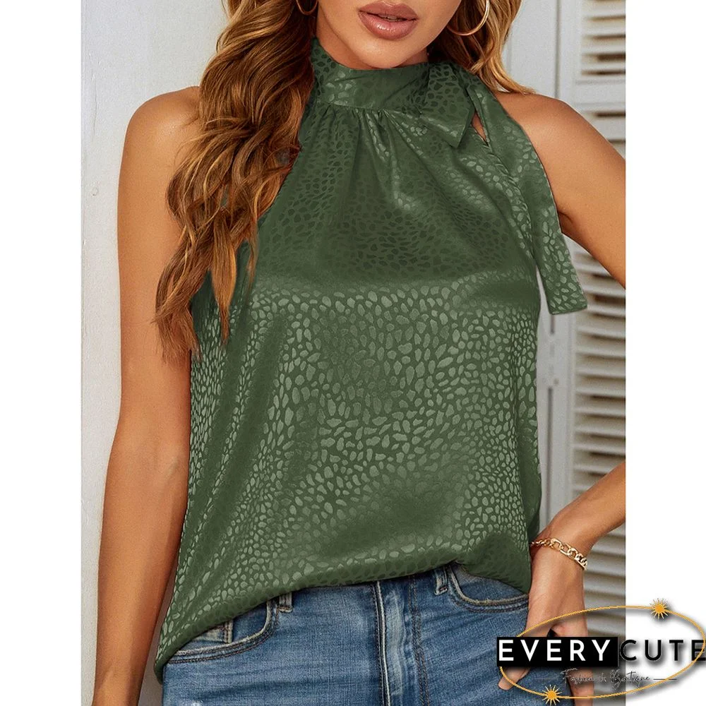 Army Green Leopard Print Bowknot Halter Tank Top