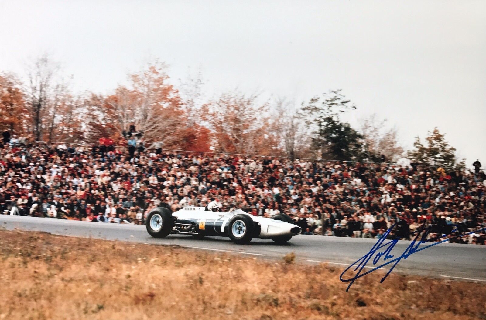 John Surtees Hand Signed Ferrari F1 18x12 Photo Poster painting.