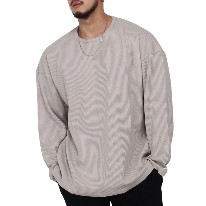 Oversized Fashion Men's Round Neck Plain Sweatshirt Custom Logo Blank Plus Size Classic Drop Shoulder Casual Men's Grey Pullover