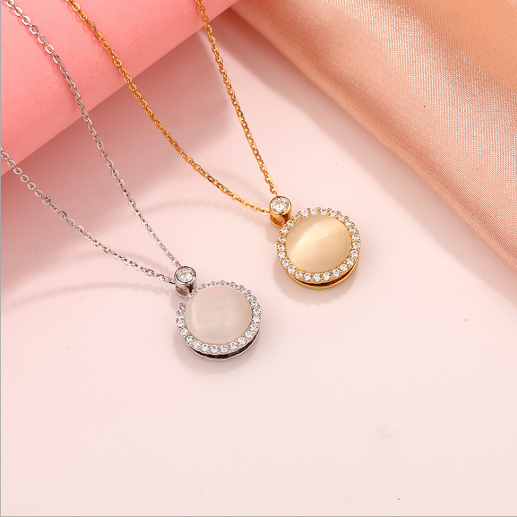Round Opal Necklace with Diamond Gifts for Her