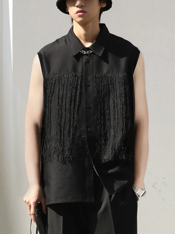 Aonga - Mens Japan Tassel Fringe Trim Sleeveless ShirtJ