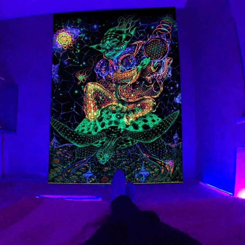 Fluorescent Tapestry European and American Black Light Hanging Cloth Poster Home Decoration Background Cloth Psychedelic Trippy