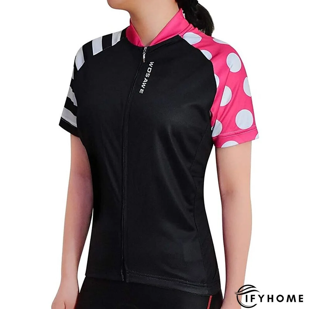 WOSAWE Women's Cycling Jersey Short Sleeve Bike Jersey Top with 3 Rear Pockets Mountain Bike MTB Road Bike Cycling Windproof Breathable Quick Dry Reflective Strips Black Green Red Patchwork Dot Sports | IFYHOME