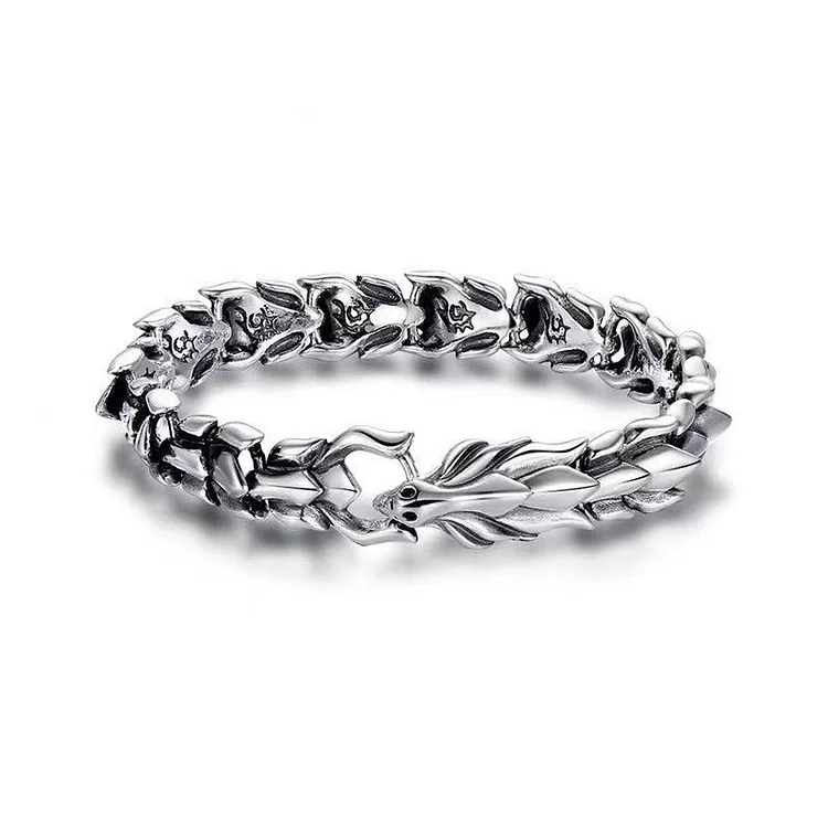 Silver-plated Vintage Dragon Head Dragon Scale Keel Bracelet