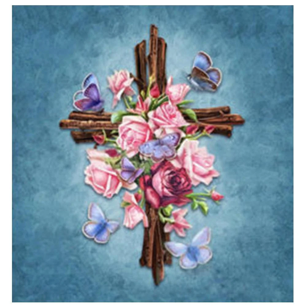 Full Round Diamond Painting Flower Cross (30*30cm)