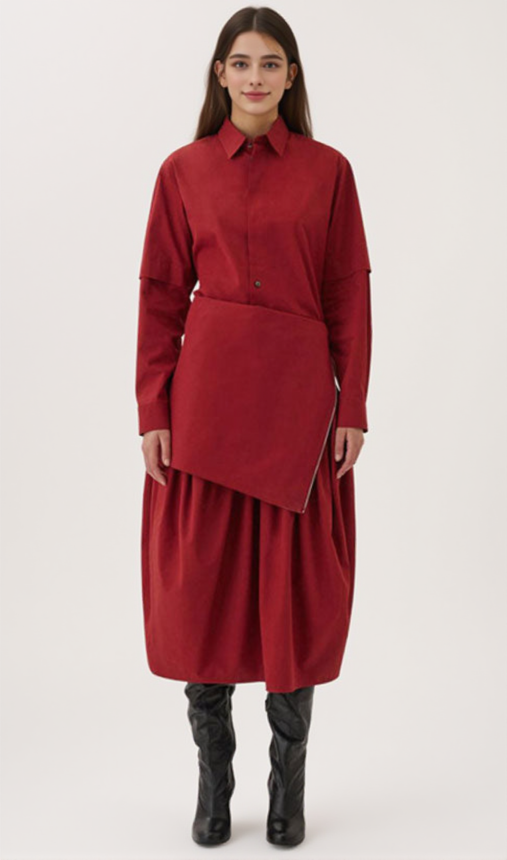 Two Way Ruched Detail Low Waist Cotton Blend Strapless Midi Dress - Red