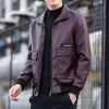 Men's Simple Casual Solid Color Non-Iron Windproof Leather Jacket