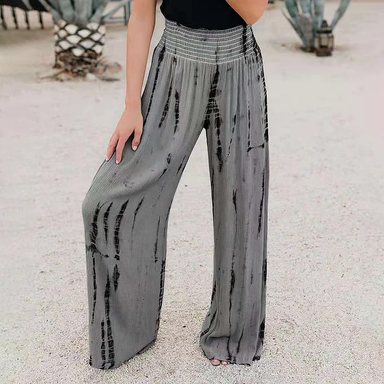 Casual Elastic Waist Wide Leg Pants