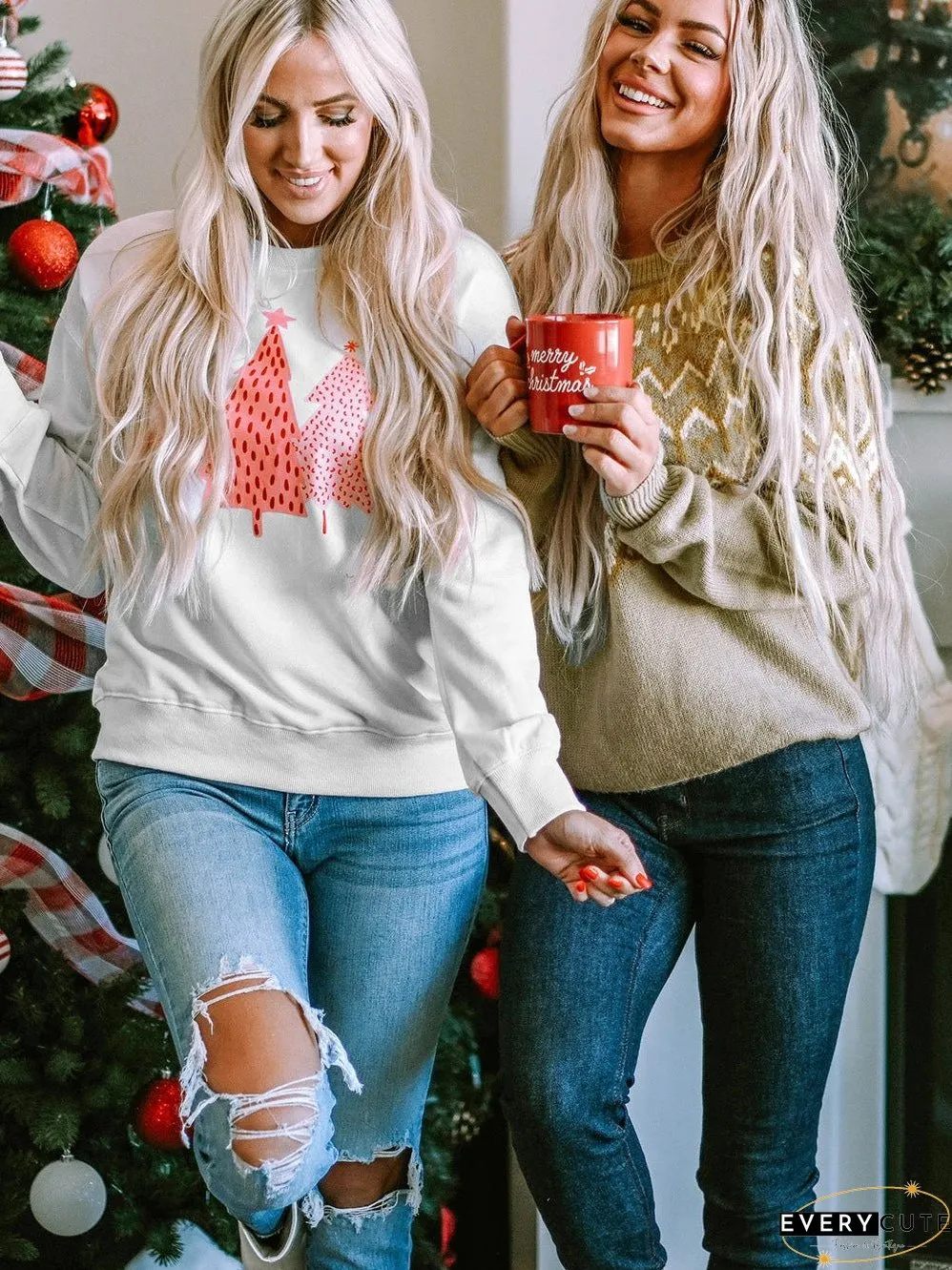 Cozy Gray Geometric Knit Round Neck Sweater
