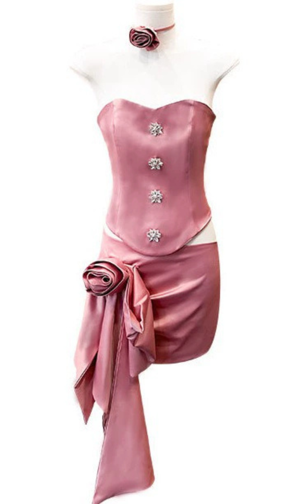 AMBERLY PINK SATIN FLOWER SKIRT SET