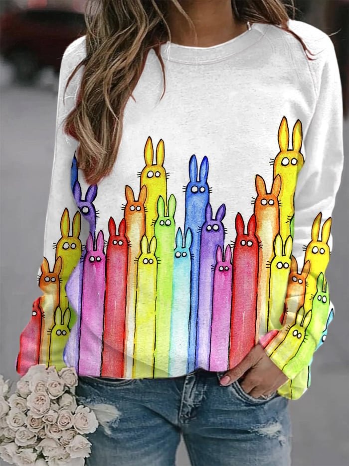 Women's Colorful Rabbit Print Sweatshirt