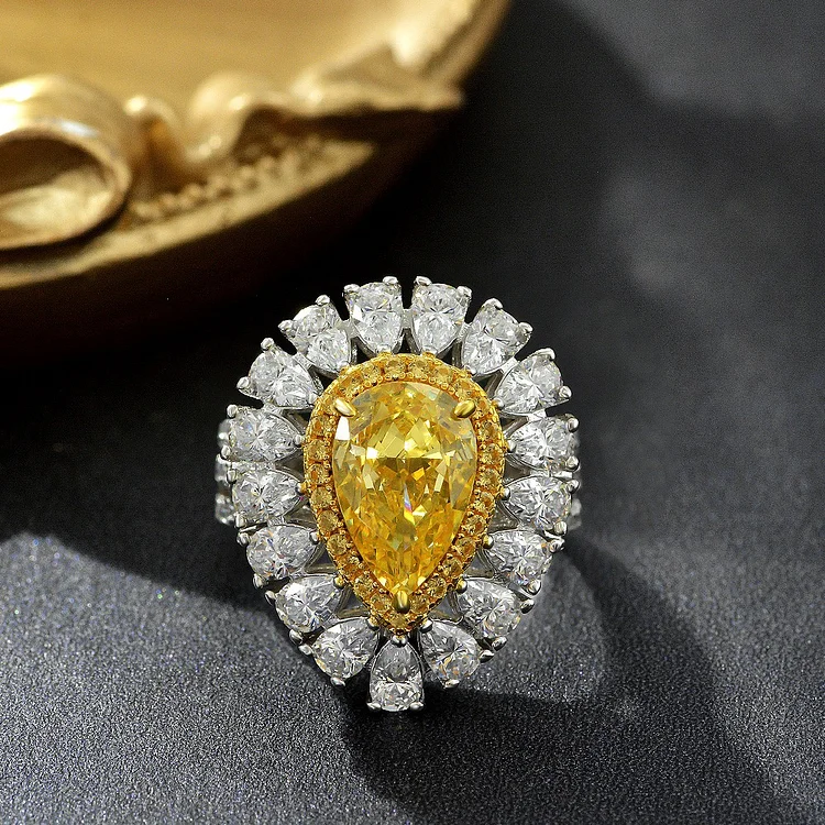 7 carat center stone pear shaped ice flower cut diamond ring