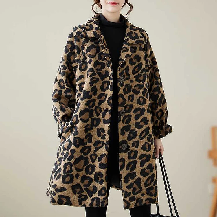 Special Leopard Print Long Sleeve Coat