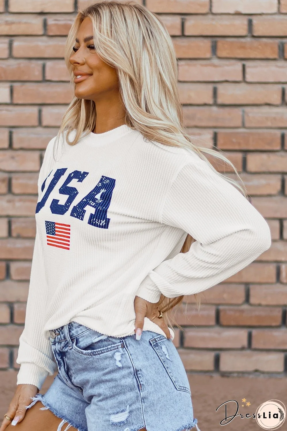USA Flag Corded Graphic Sweatshirt