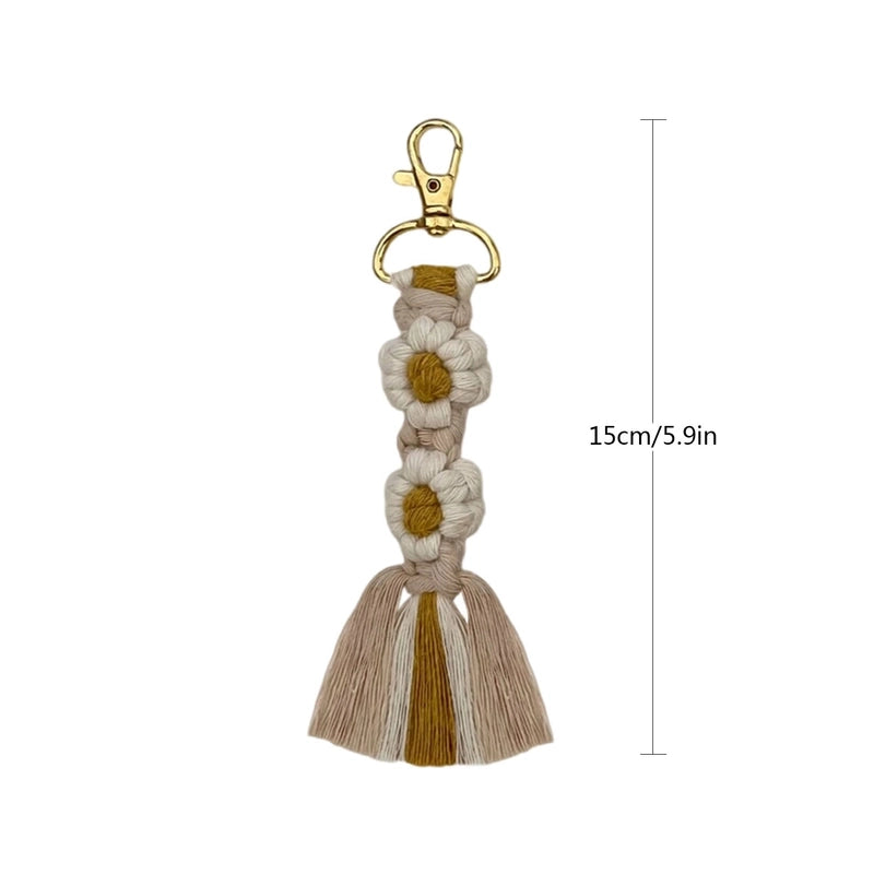 Bohemian Tassel Hand-woven Pendant Keychain High-grade Flower Daisy Bag Ornaments