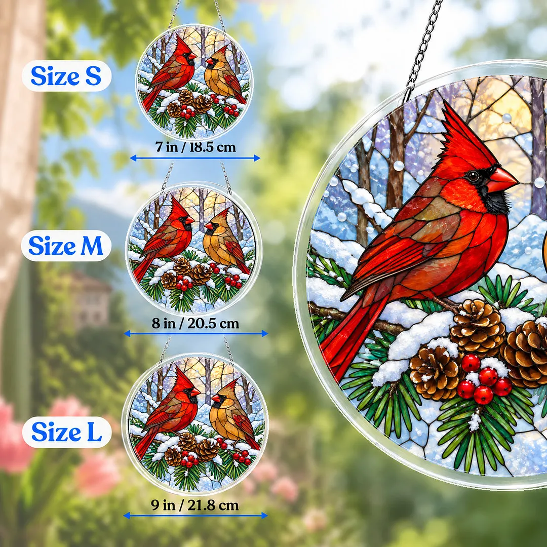 Winter Cardinals Stained Glass Suncatcher Puzzle