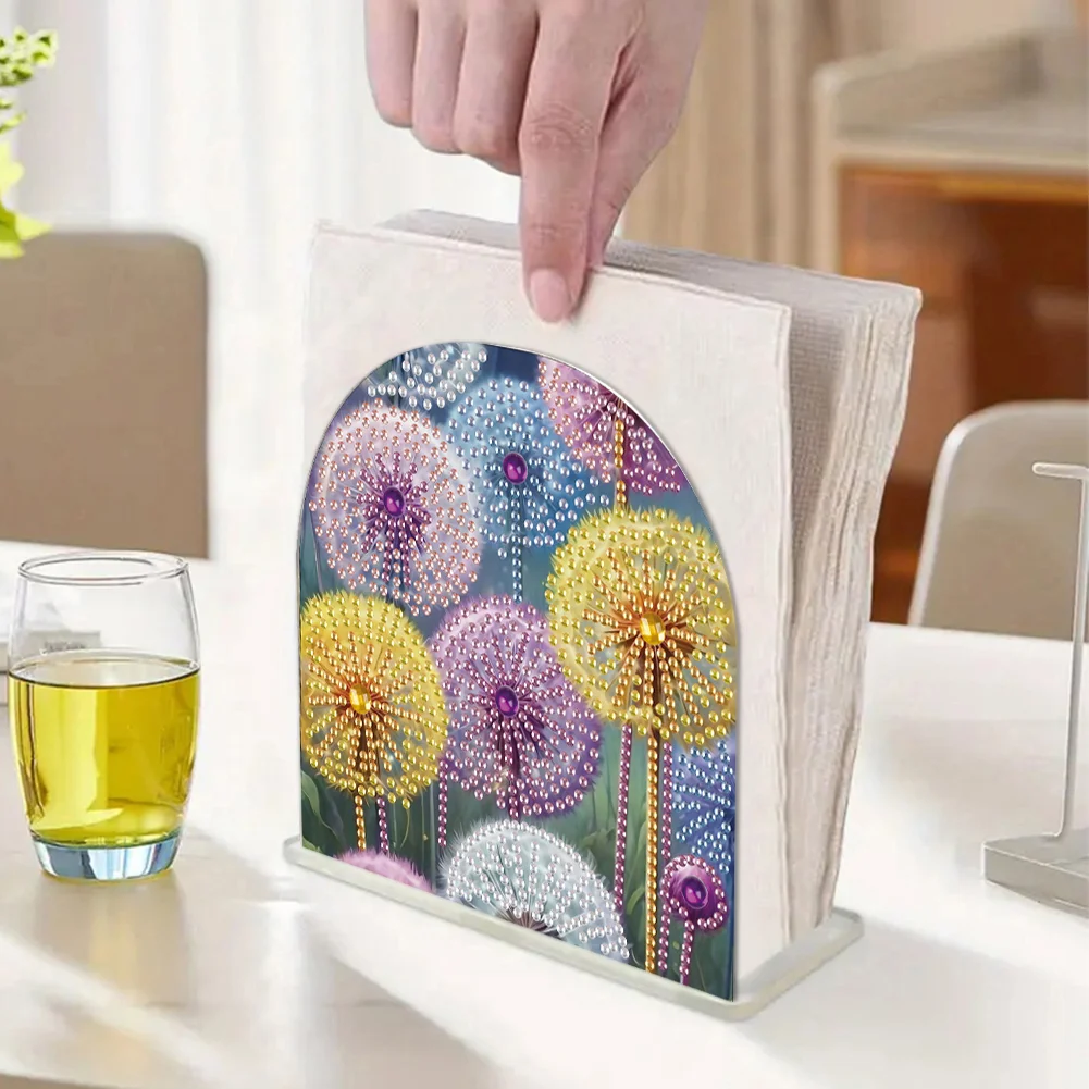 DIY Dandelion Acrylic Diamond Painting Napkin Rack Diamond Art Paper Towel Holder