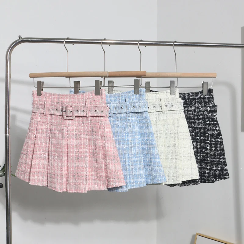 Uveng Real Shooting S-2XL With Belt Coarse Flowers, Composite Bright Lattice Skirt A Word Fluffy Bunk Skirt 1210