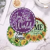 4 PCS Wooden Diamond Painted Placemats Round Placemat with Holder (Home)