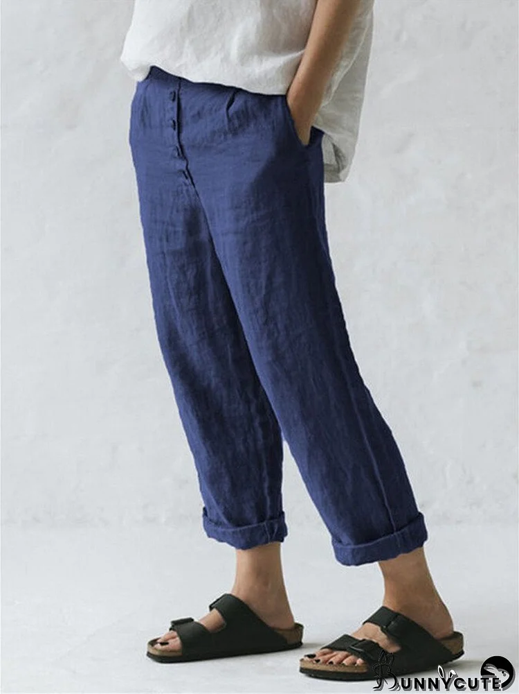 Women's Linen Pocket Button Casual Pants