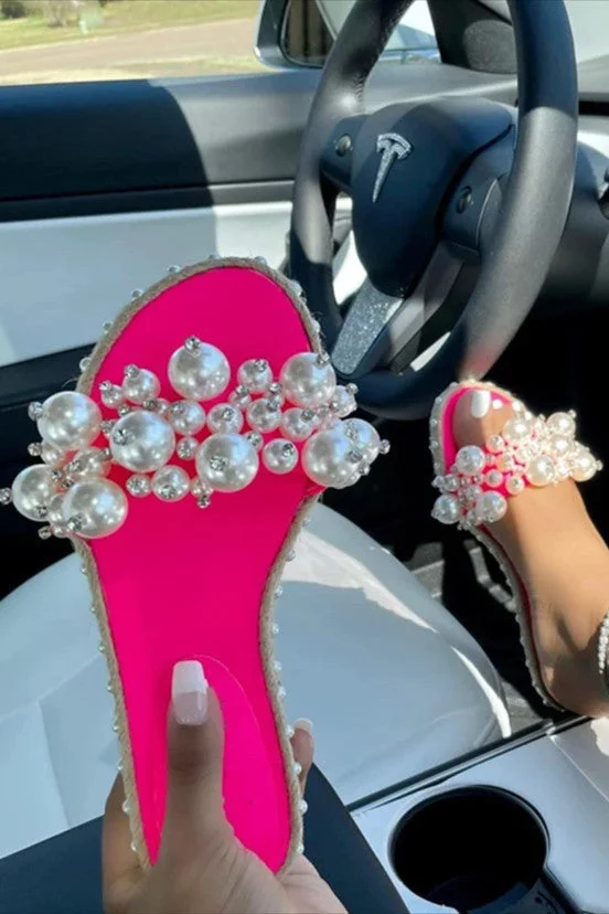 Casual Street Split Joint Pearl Opend Out Door Slippers Shoes