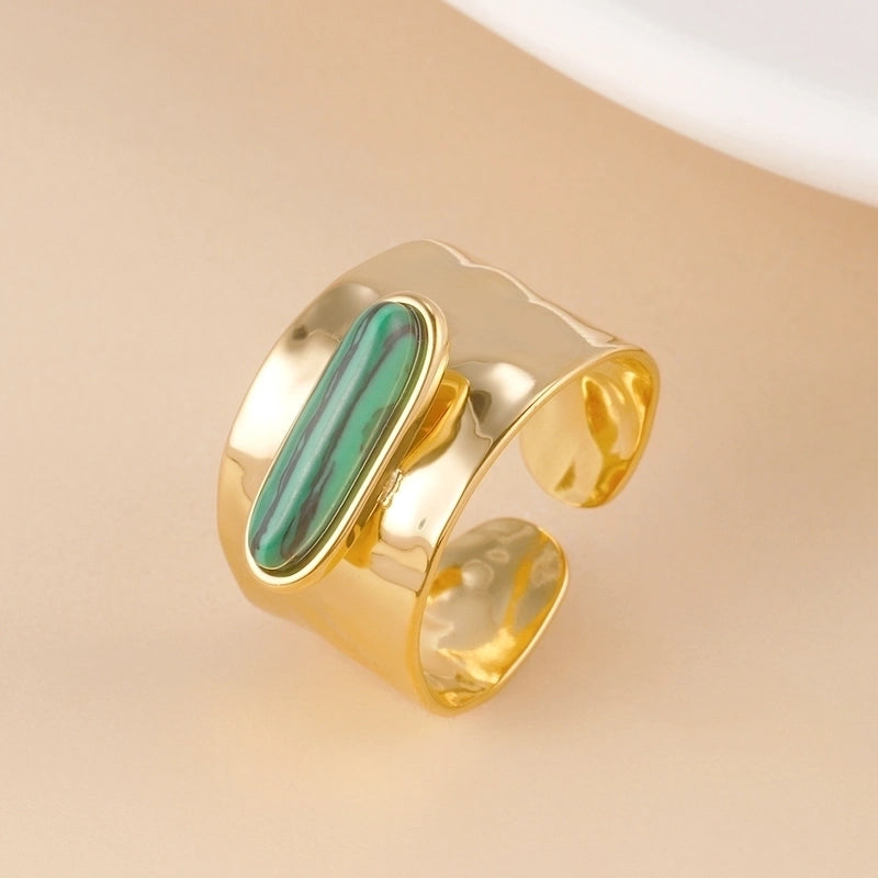 Retro Oval 304 Stainless Steel Stone 14K Gold Plated Inlay Open Rings