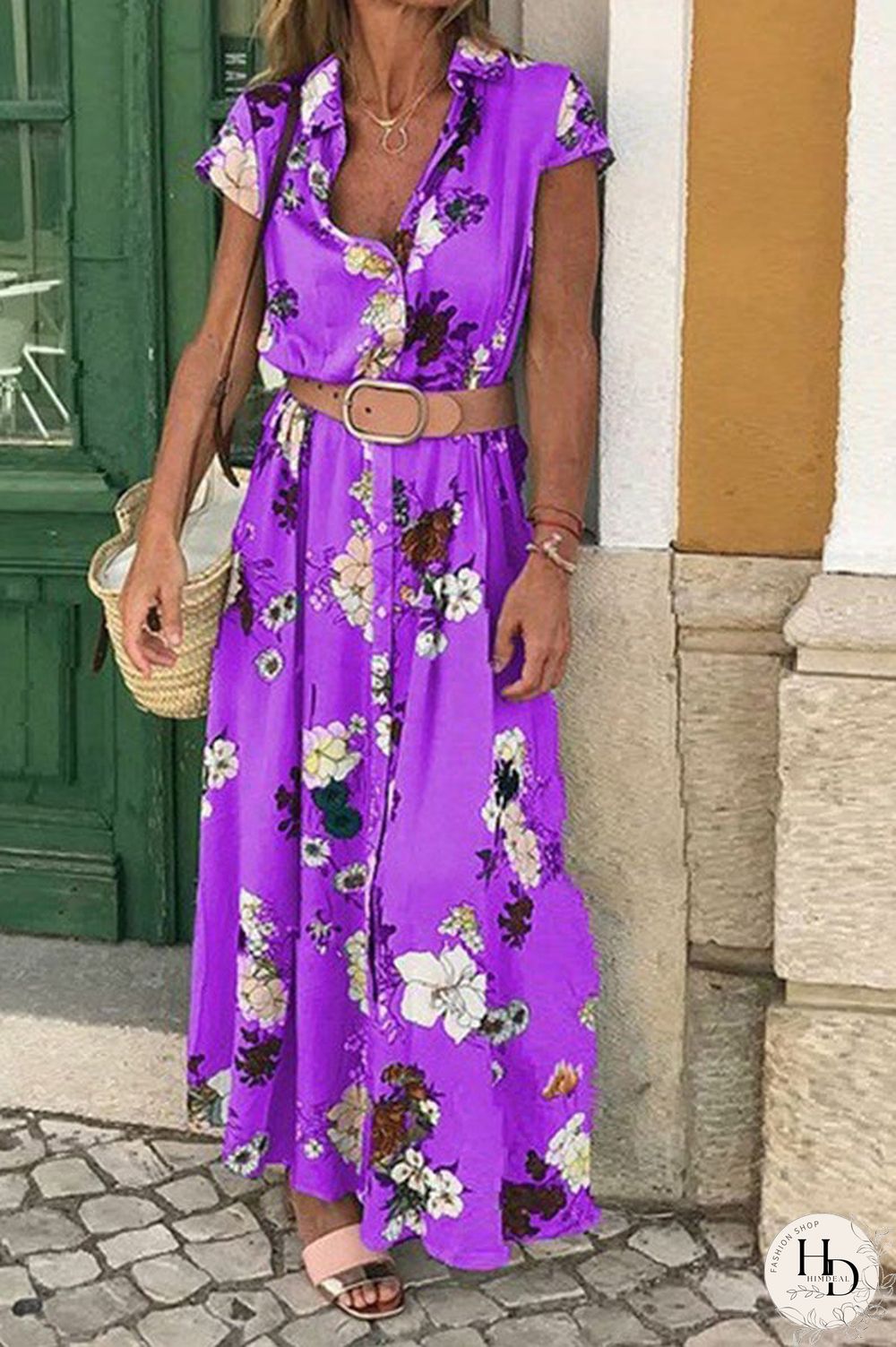Floral Vintage Button Maxi Dress