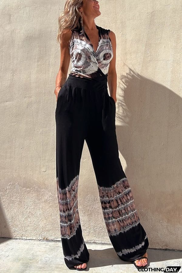 Kaycie Tie-dye Print Hooded Pocketed Stretch Flare Jumpsuit