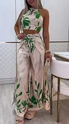 Women's Halter Top + Trousers Printed Holiday Three-piece Suit
