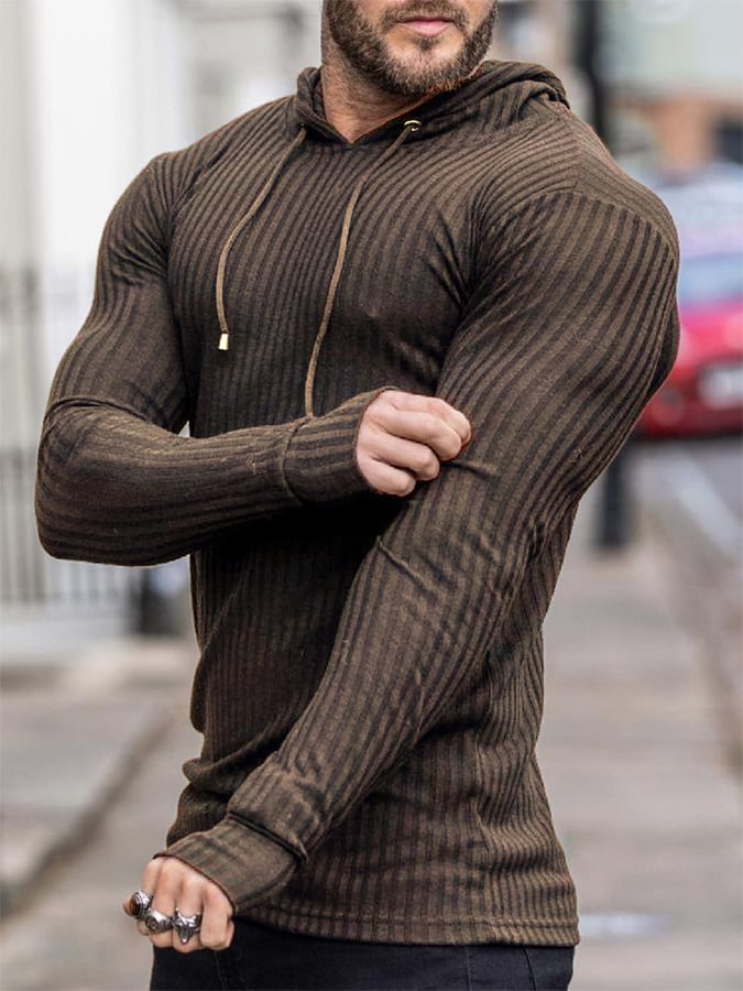 Khaki Ribbed Knit Hoodies