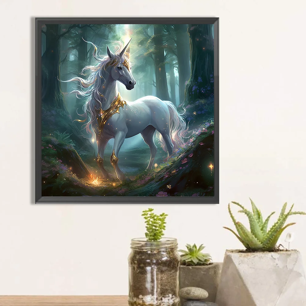 Full Round Diamond Painting 40*40cm - Forest Unicorn