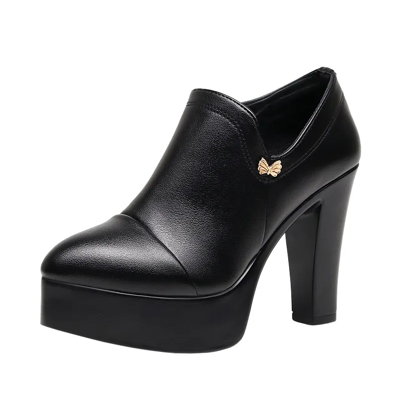 Breakj Breakj Coarse Waterproof Table Deep Mouth Single Shoes Women's Spring And Autumn Dress Work Shoes Side Zipper Fashion Singles High Heels