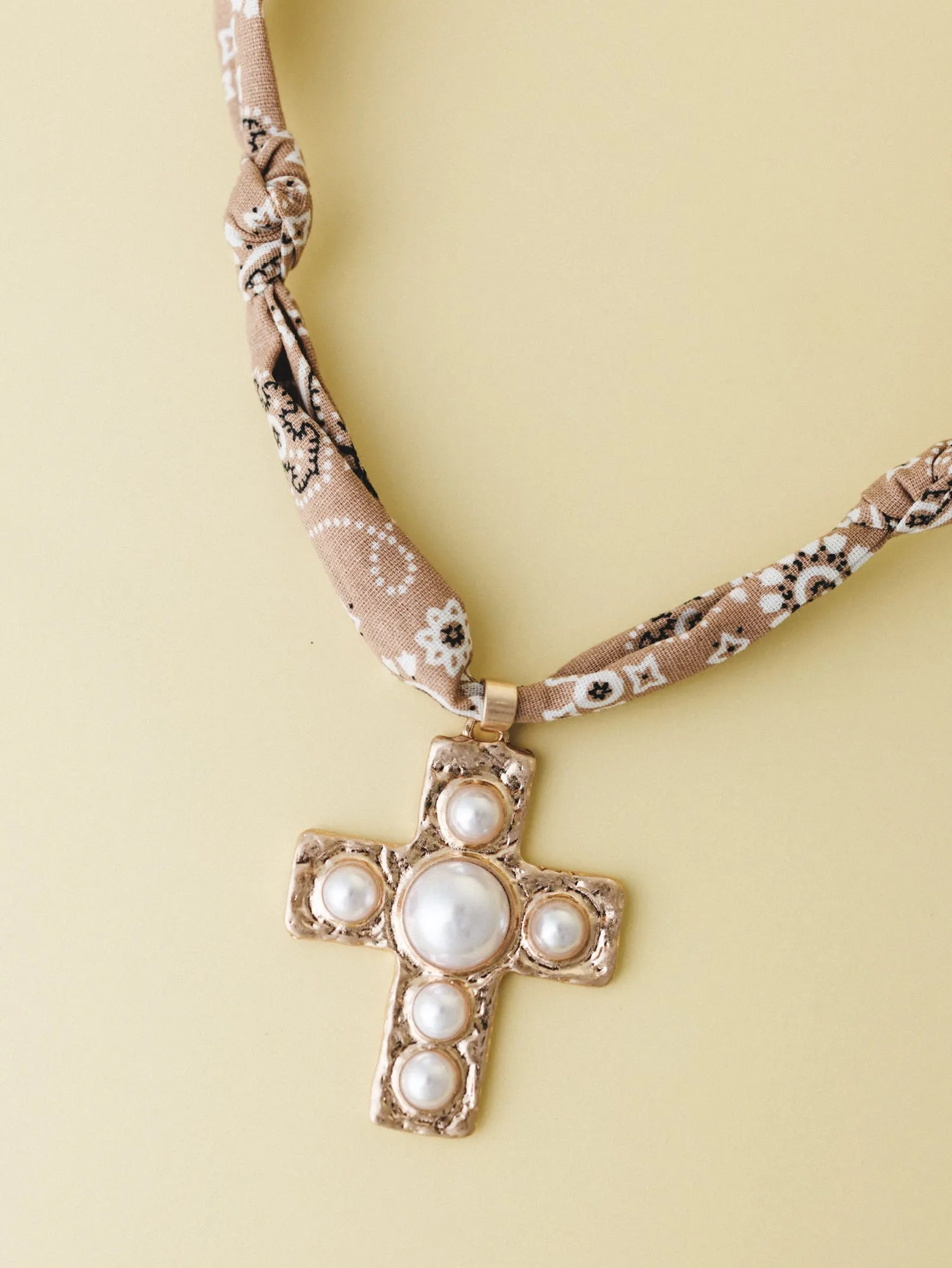 Cross Bandana Necklace - Brown