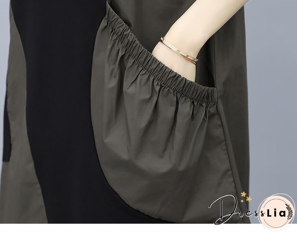 Contrast Stitching Dress In Long Large Size Loose Slim Belly Skirt