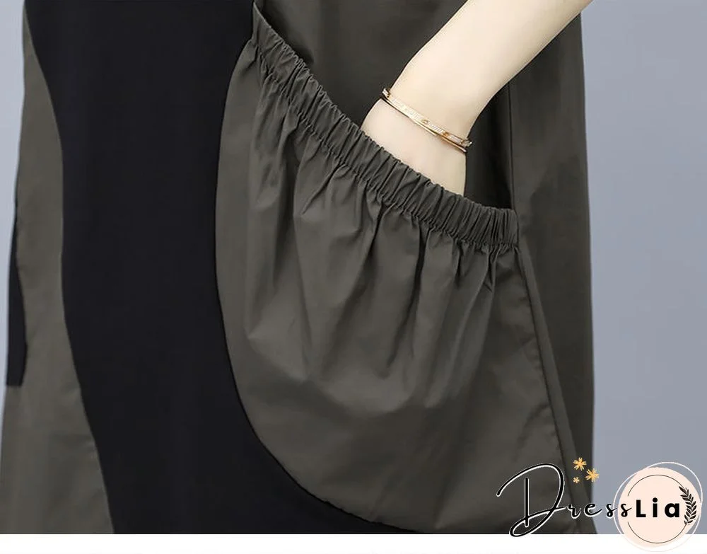 Contrast Stitching Dress In Long Large Size Loose Slim Belly Skirt