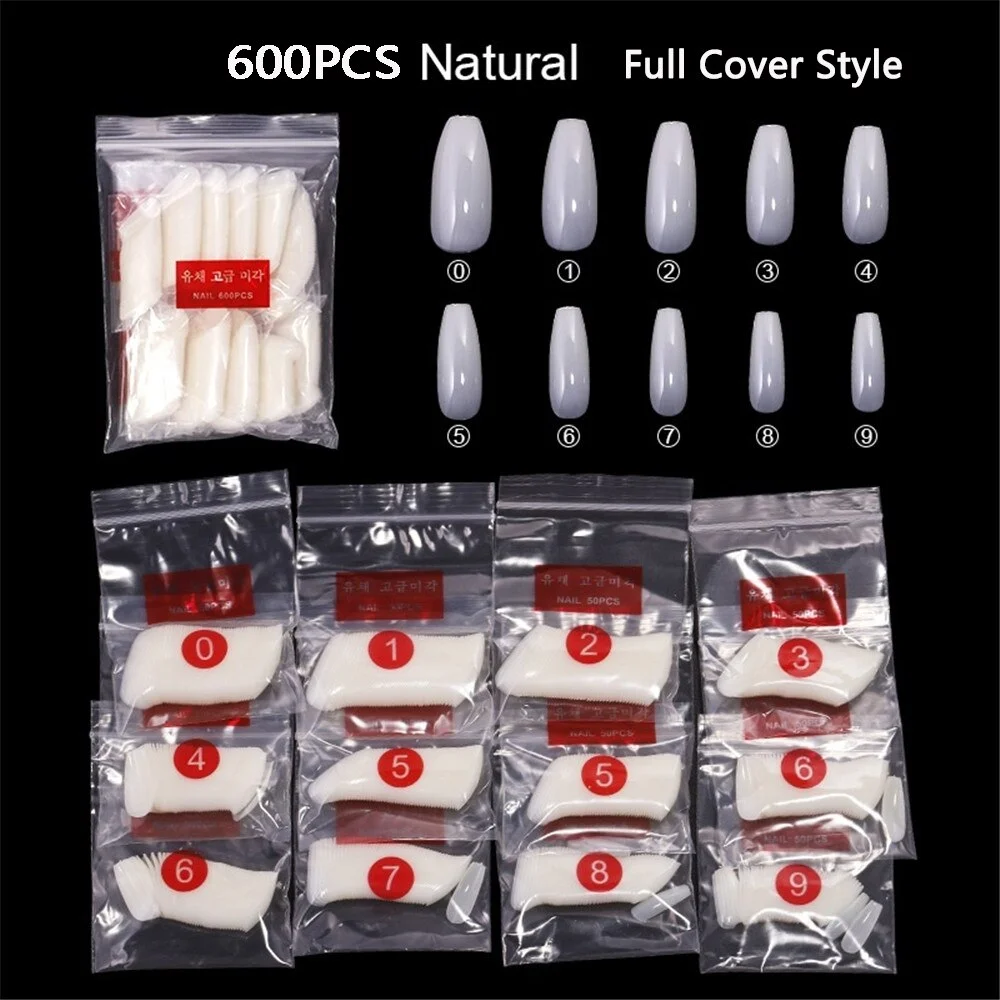 100/500/600pcs False Nails Display Tips Acrylic Ballerina Artificial Guide Capsule Stiletto Full Cover Fake Nail