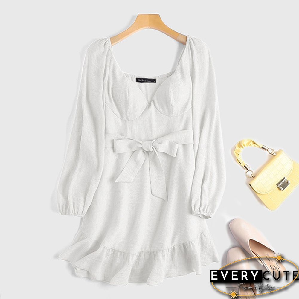 Fashion Women Mini Ruffle Dress Summer Long Sleeve Party Cocktail Dress