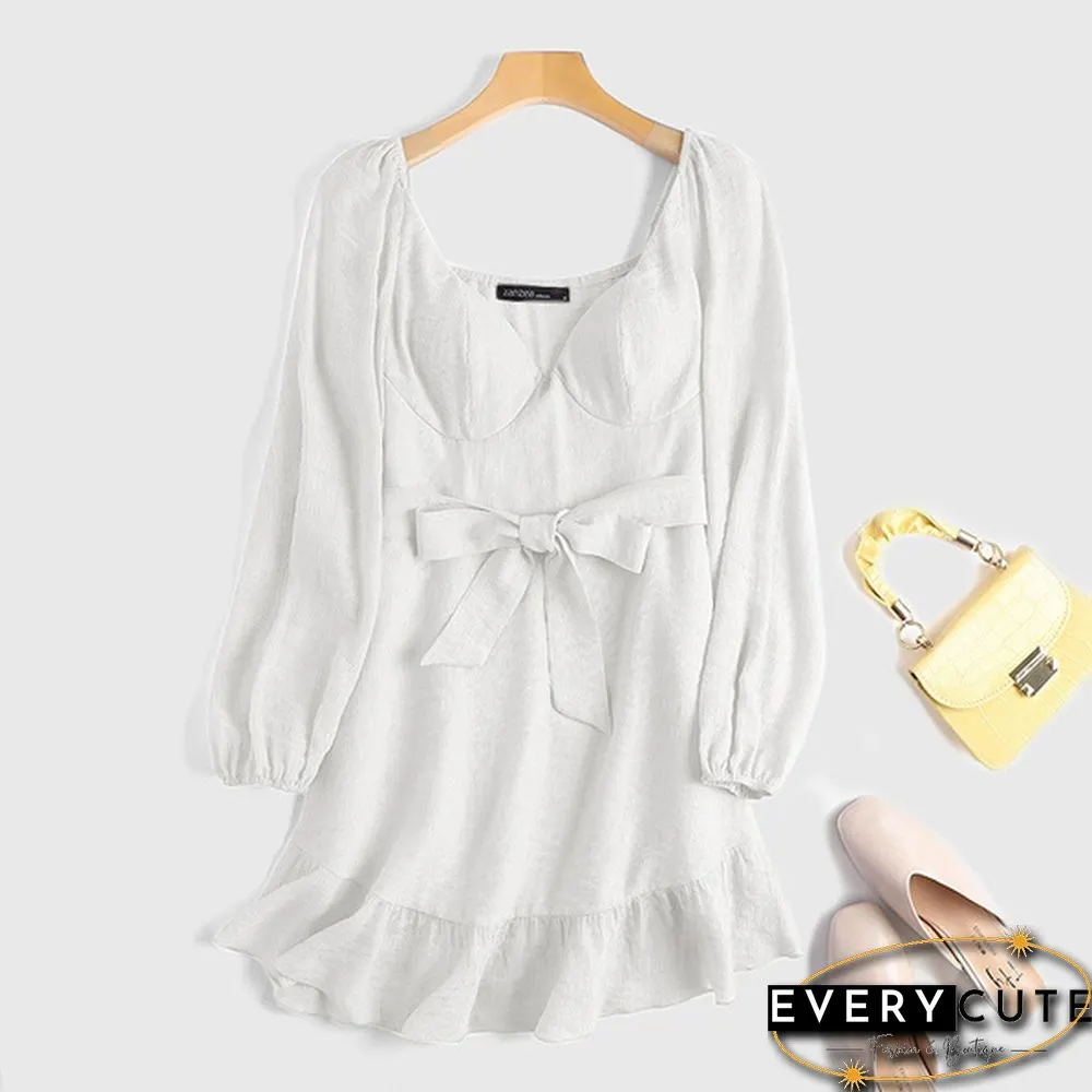Fashion Women Mini Ruffle Dress Summer Long Sleeve Party Cocktail Dress