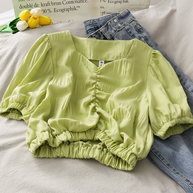 Summer White Shirt Women Puff sleeve Sexy Crop Top Femme Tunics Chiffon Blouse Vintage Clothing 2021 Korean Fashion