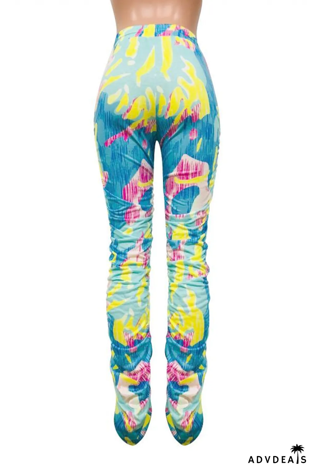 Green colour Polyester Drawstring Sleeveless High Patchwork Print bandage Draped pencil Pants Bottoms