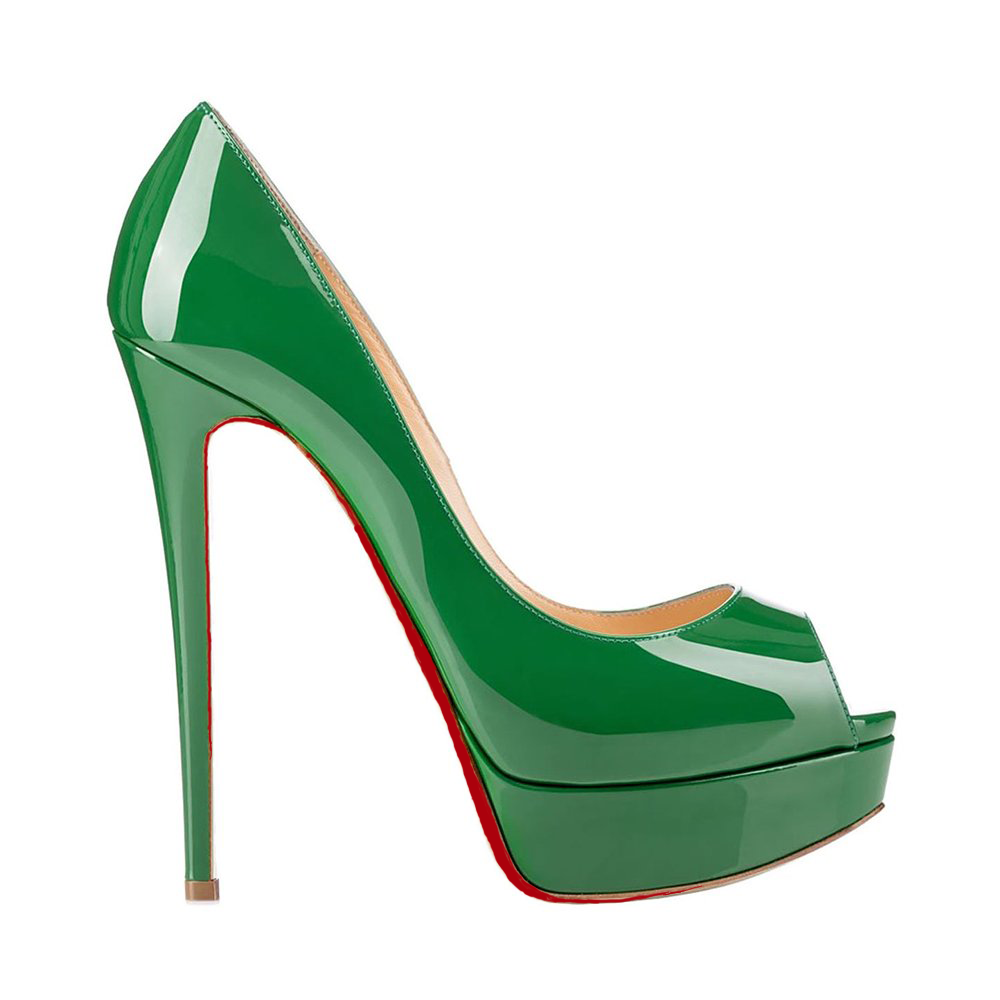 150mm Red Bottom Sky High Platform Pumps Green Patent-MERUMOTE