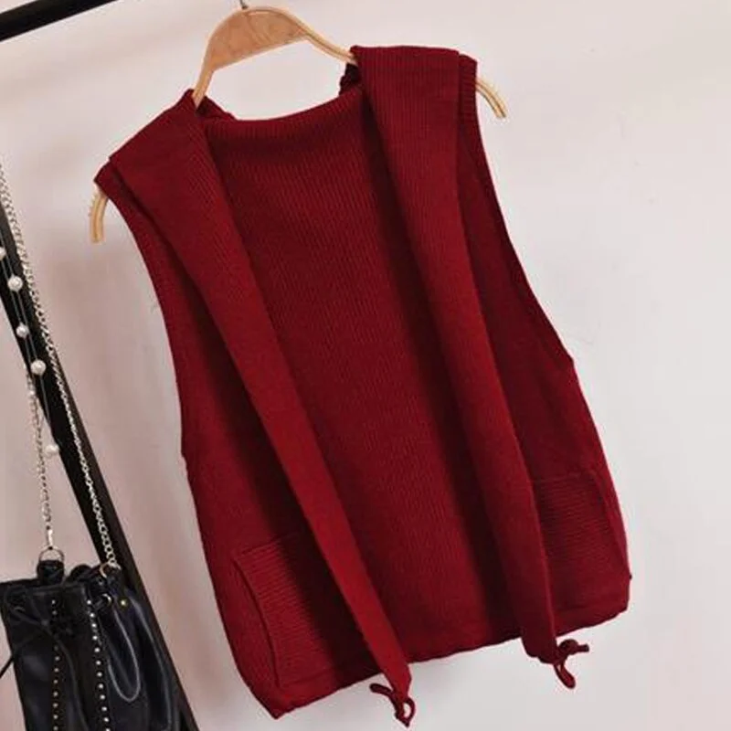 Knitted Sweater Vest Cardigan Shrugs Top Hooded Short Sleeveless Shrug Outerwear Autumn Fall Sweaters Women Casual Female Tops