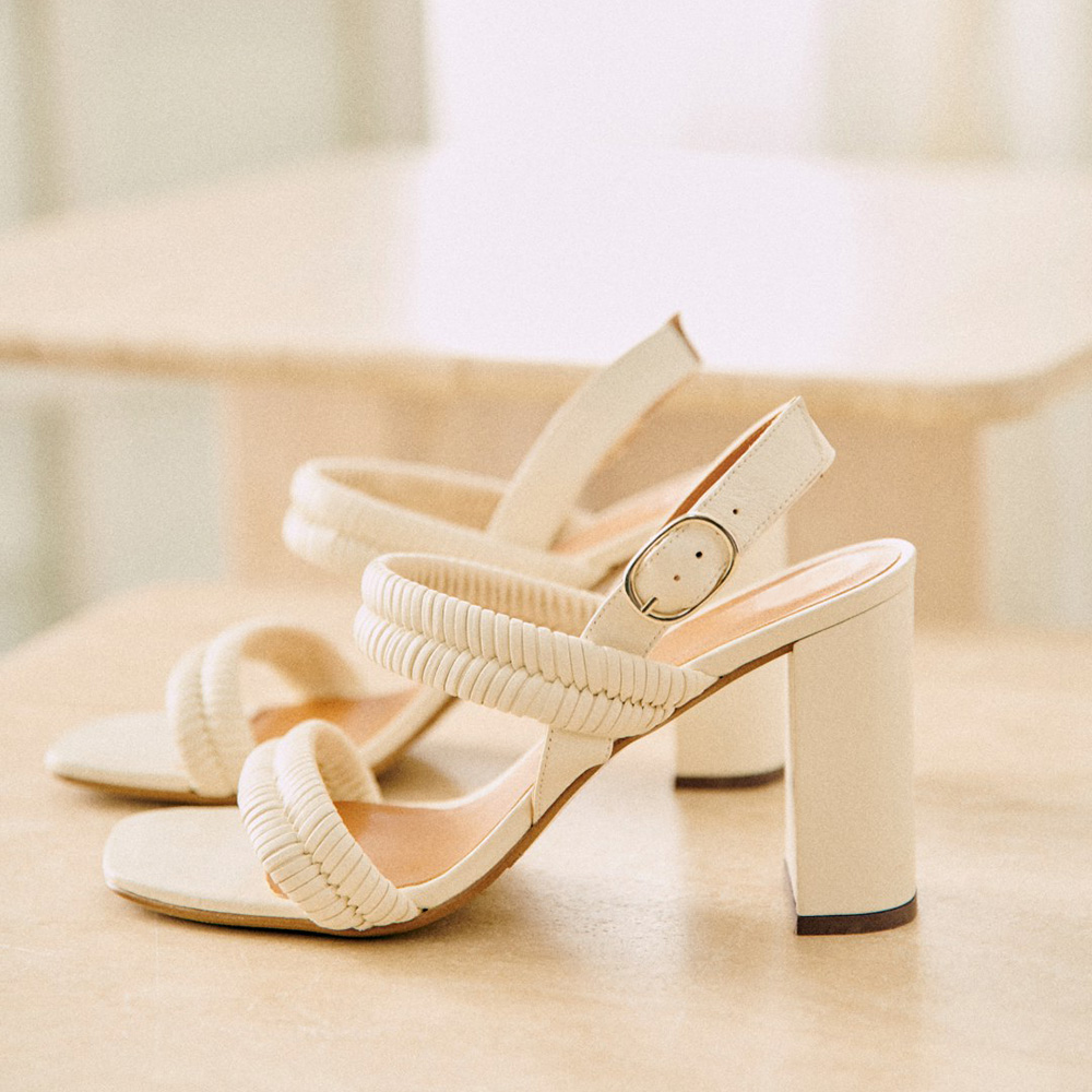 White Square Toe 3'' Chunky Heel Strappy Sandals Nicepairs