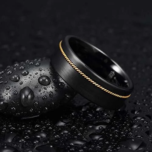 8MM Women's Or Men's Tungsten Carbide Wedding Rings Black Matte Finish with Bronze Wire Inlay