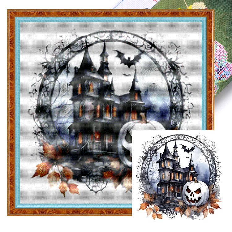 Black And White Halloween 11CT (50*50CM) Stamp Cross Stitch gbfke